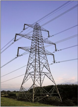 Overhead power line in Gloucestershire, England.