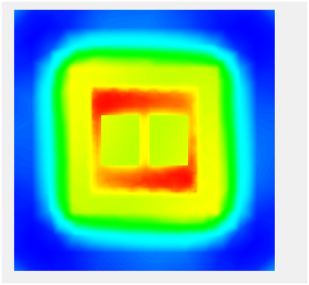 Distribution of the temperature in the Intel Dual Die CPU at 2.05 GHz