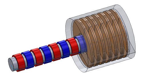 2D and 3D designs of the 6S/4P PM tubular generator