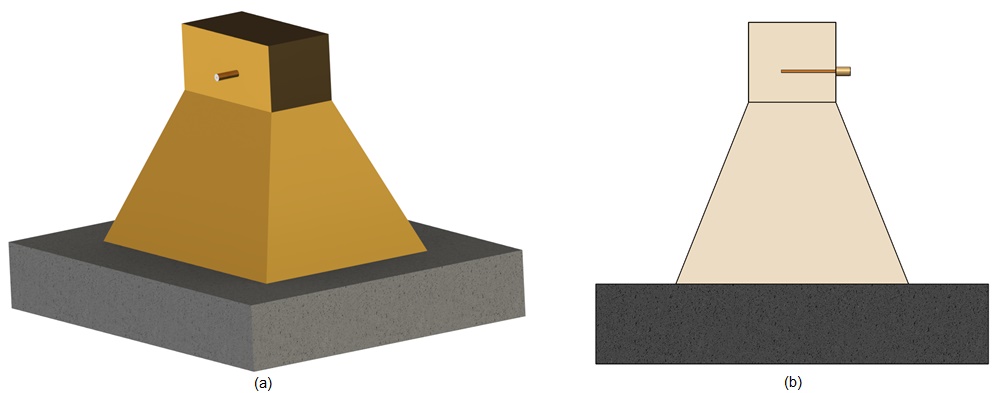 3D CAD design and b)-side view of the studied model
