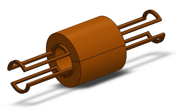 3D CAD model of MRI with bore and gradient coils.