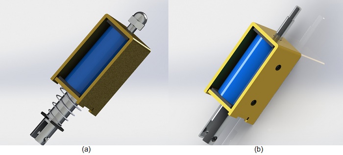 3D CAD model of the DC actuator, a) original model, b) simulated model