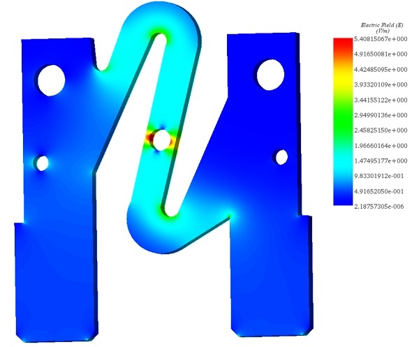 3D plot of Electric field in the fuse at 75 second 