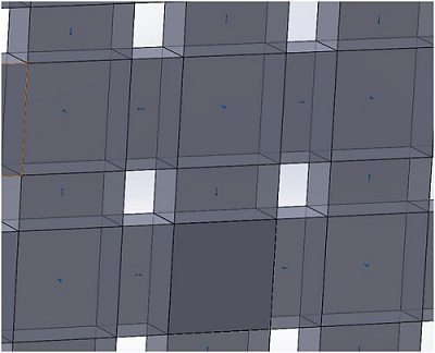 Koerzitivkraftrichtung (in blauen Pfeilen) der Magnete, die das Halbach-Array bilden