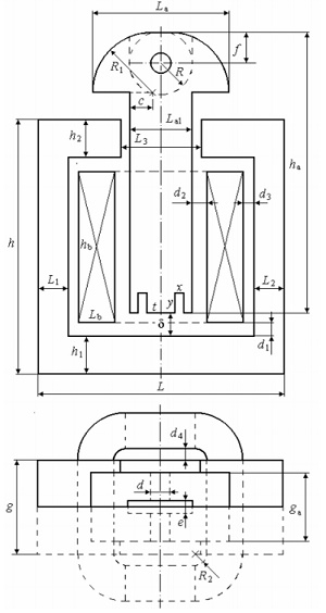 Geometry of the T-shaped electromagnet