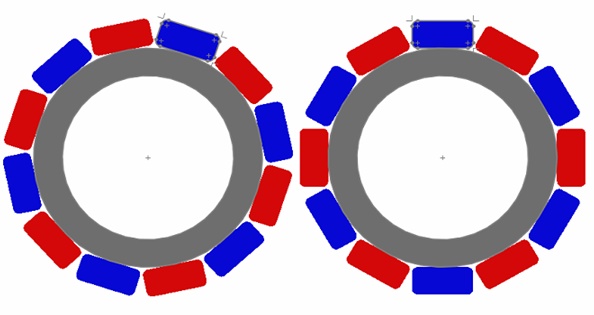 Magnetic gear model with parallelepiped poles