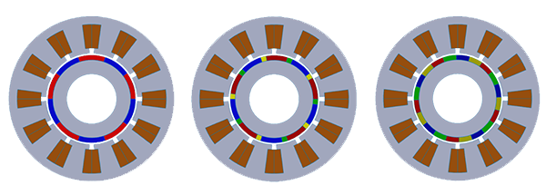 PM Halbach array motor designs with Rmp = 1, 0.8, and 0.5