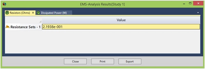 Resistance calculated by EMS  