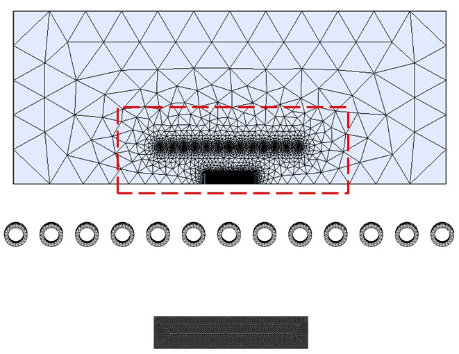 The 2D view of the meshed model