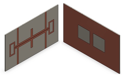 The 3D SOLIDWORKS Model of the compact planar crossover (front and end view)