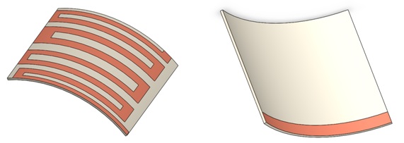 Die Geometrie der gebogenen Antenne (Ansicht von oben und unten).