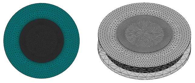 Top and isometric view of the meshed model