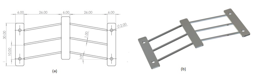 a)-Drawing-of-the-V-beam-thermal-actuator-b)-3D-Model-of-the-thermal-actuator