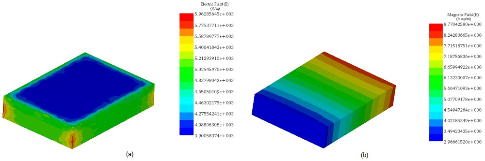 a)-Electric and b)-Magnetic field distribution for 6Kw, 27.12 MHz 