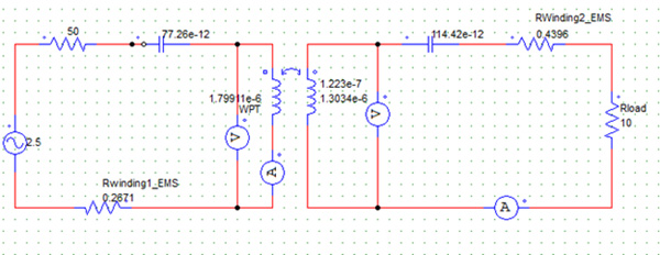 Equivalent circuit of RWPT system in Powersim