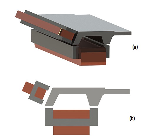 CAD models of the presented magnetic levitation system, a) 3D model, b) 2D model [1]
