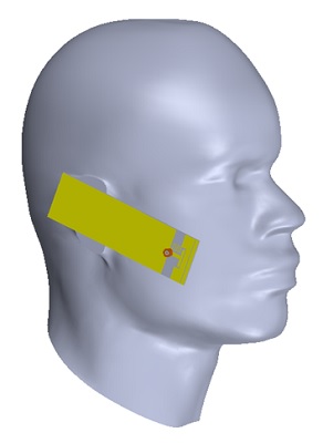3D design of the studied antenna near human head phantom