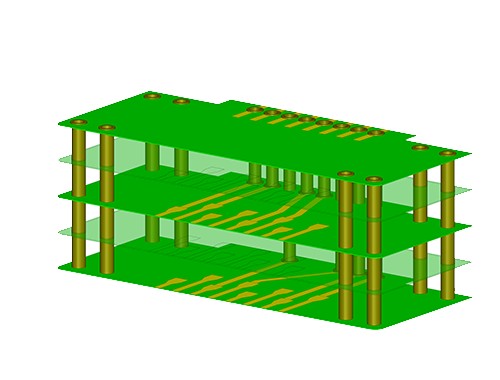 Multi layered structure with vias