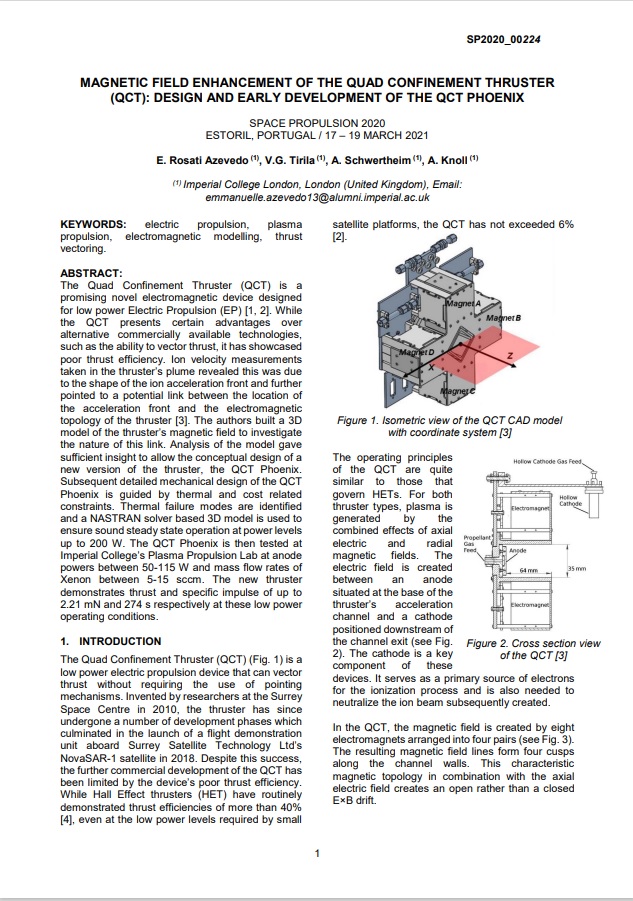 MAGNETIC FIELD ENHANCEMENT OF THE QUAD CONFINEMENT THRUSTER  (QCT): DESIGN AND EARLY DEVELOPMENT OF THE QCT PHOENIX