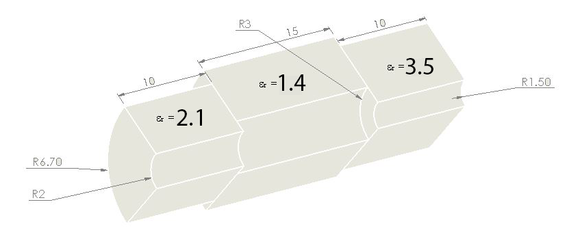 Coaxial cable with discontinuities (Top) with dimensions (Bottom)