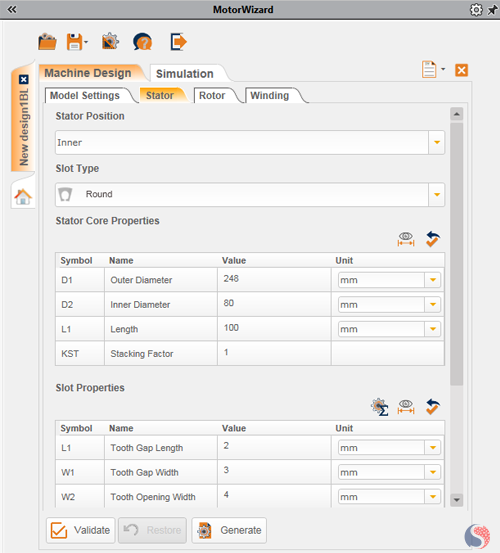 Stator setting in MotorWizard