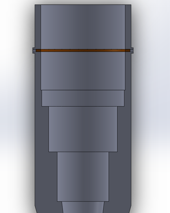 Colored mesh of the structure along side the impedance matching section