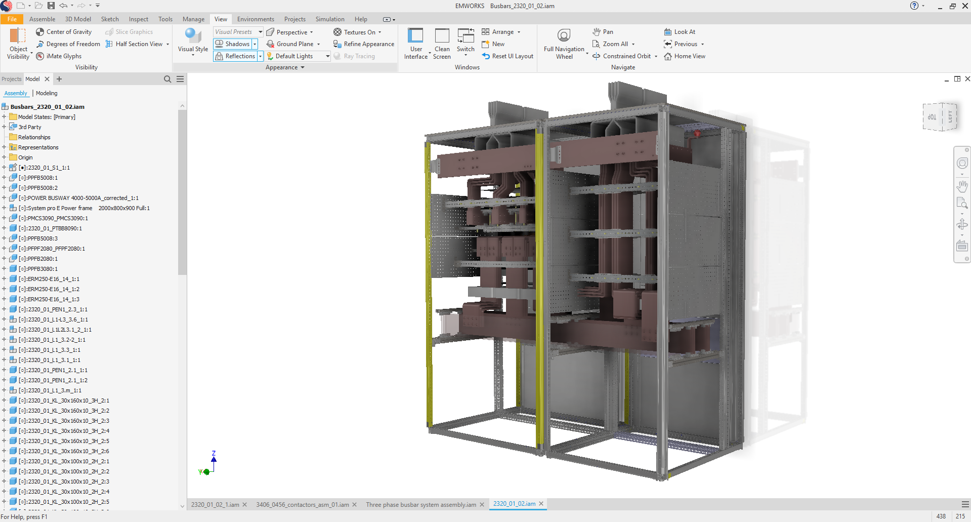 3D CAD model of a transformer core and coils created using Autodesk Inventor OEM inside the EMWORKS platform, demonstrating integrated modeling and simulation workflow.