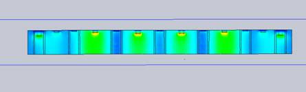 the electric field distribution around each screw and inside the waveguide